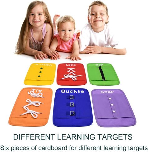 Busy Board Early Learning Basic Life Skills Learn to Dress Boards-Button,Zip,Lace,Buckle,Tie,Snap 6 Pcs/Set in Saudi Arabia