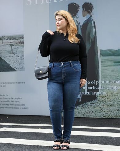 Women's Plus Size Slim Fit Skinny Jeans High Waist Totally Shaping Denim Jeans in Saudi Arabia
