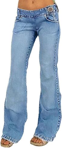 Flamingals Flare Jeans for Women Button Up Low Rise Jeans Stretch Boot Cut Jeans Denim Pants Sky Light Blue M in Saudi Arabia