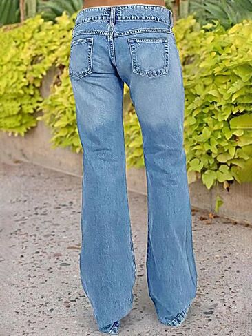 Flamingals Flare Jeans for Women Button Up Low Rise Jeans Stretch Boot Cut Jeans Denim Pants Sky Light Blue M in Saudi Arabia