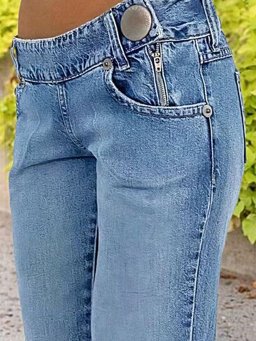 Flamingals Flare Jeans for Women Button Up Low Rise Jeans Stretch Boot Cut Jeans Denim Pants Sky Light Blue M in Saudi Arabia