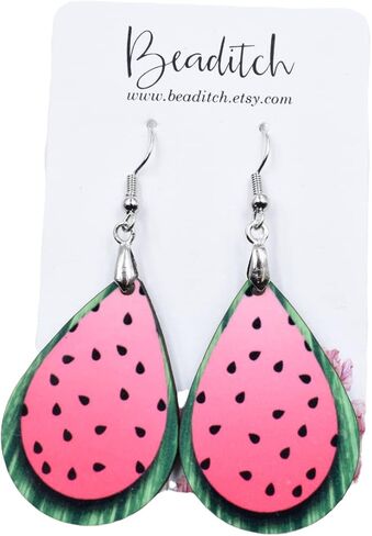 Watermelon Teardrop Earrings - Pink Summer Earrings in Saudi Arabia