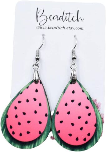 Watermelon Teardrop Earrings - Pink Summer Earrings in Saudi Arabia