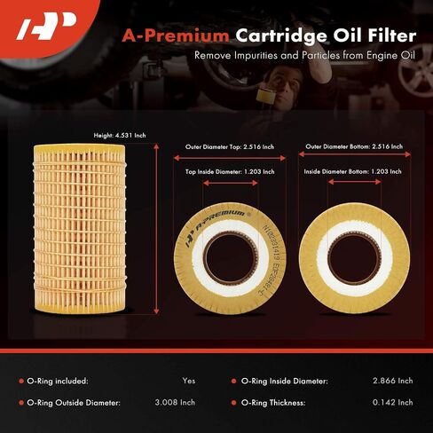 A-Premium 10K Miles Protection Oil Filter Compatible with Mercedes-Benz C230/240/250/280/300/32 AMG/320/350/43 AMG/55 AMG, E280/300/320/350/430/500/55 AMG/550 & Chrysler & Dodge & Freightliner in Saudi Arabia