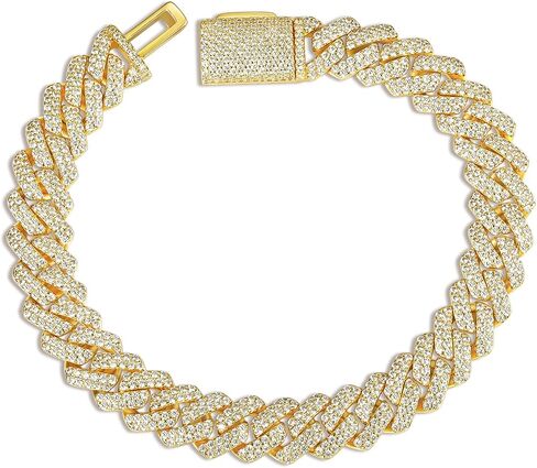 Gemsme Cuban Bracelet For Men Women, Hip Hop Heavy 18k Gold Plated Full Iced Out Miami Cuban Link Chain Bracelet in Kuwait