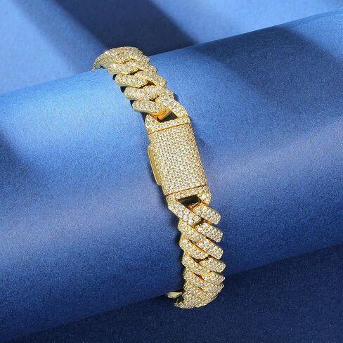 Gemsme Cuban Bracelet For Men Women, Hip Hop Heavy 18k Gold Plated Full Iced Out Miami Cuban Link Chain Bracelet in Kuwait