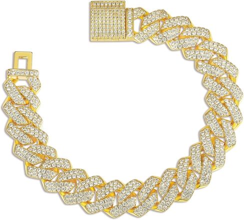 Gemsme Cuban Bracelet For Men Women, Hip Hop Heavy 18k Gold Plated Full Iced Out Miami Cuban Link Chain Bracelet in Kuwait