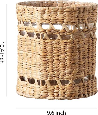 سلة مهملات الحمام - سلة المهملات المزخرفة المصنوعة من الأعشاب البحرية المنسوجة يدويًا مع سلة قمامة داخلية من البلاستيك الشفاف in Kuwait