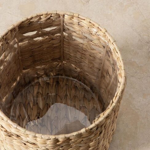 سلة مهملات الحمام - سلة المهملات المزخرفة المصنوعة من الأعشاب البحرية المنسوجة يدويًا مع سلة قمامة داخلية من البلاستيك الشفاف in Kuwait