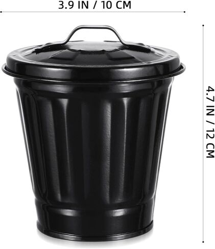 Luxshiny Mini Trash Can with Lid Metal Garbage Can Pencil Cup Holder Desktop Wastebasket Galvanized Flower Pot Planters for Home Office Kitchen Black in Saudi Arabia