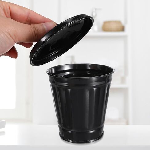 Luxshiny Mini Trash Can with Lid Metal Garbage Can Pencil Cup Holder Desktop Wastebasket Galvanized Flower Pot Planters for Home Office Kitchen Black in Saudi Arabia