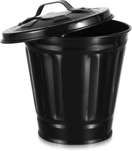Luxshiny Mini Trash Can with Lid Metal Garbage Can Pencil Cup Holder Desktop Wastebasket Galvanized Flower Pot Planters for Home Office Kitchen Black in Saudi Arabia