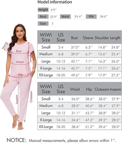 WiWi Womens Short Sleeve Pajama Sets Viscose from Bamboo Pajamas Soft Sleepwear Long Jogger Pants Loungewear S-XXL in Saudi Arabia