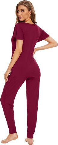 WiWi Womens Short Sleeve Pajama Sets Viscose from Bamboo Pajamas Soft Sleepwear Long Jogger Pants Loungewear S-XXL in Saudi Arabia