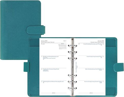 Filofax Saffiano Organizer, Personal Size, Aquamarine - Cross-Grain, Leather-Look, Six Rings, Week-to-View Calendar Diary, Multilingual, 2024 (C022530-24) in Saudi Arabia