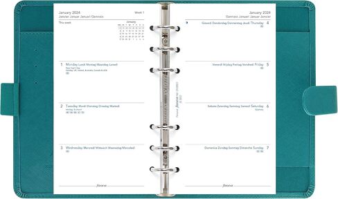 Filofax Saffiano Organizer, Personal Size, Aquamarine - Cross-Grain, Leather-Look, Six Rings, Week-to-View Calendar Diary, Multilingual, 2024 (C022530-24) in Saudi Arabia