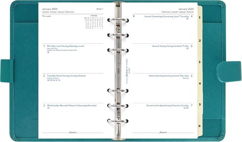 Filofax Saffiano Organizer, Personal Size, Aquamarine - Cross-Grain, Leather-Look, Six Rings, Week-to-View Calendar Diary, Multilingual, 2024 (C022530-24) in Saudi Arabia