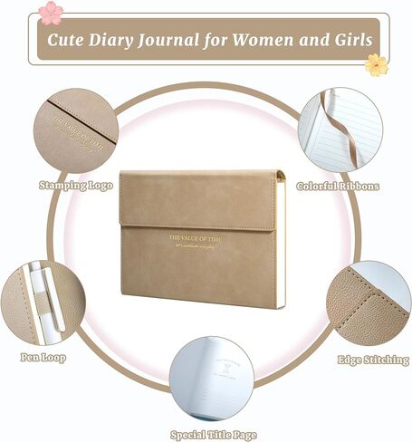 Magnetic Journal for Women and Girls, A5 Leather Hardcover Journaling Notebook, 224 Pages 100 Gsm Thick Paper Lined Mood Tracker Journals for Writing, 5.7x8.3 In, Pink in Saudi Arabia