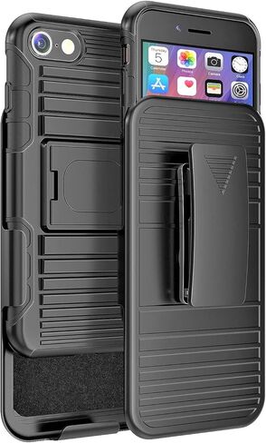 حافظة Stronden حافظة لهاتف iPhone SE (2022، 2020)، حافظة بمشبك حزام 7/8، حافظة رفيعة مع مشبك حزام دوار ومسند مدمج لهاتف iPhone SE (2020)، 7 و8 (أسود) in Kuwait