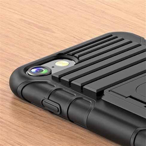 حافظة Stronden حافظة لهاتف iPhone SE (2022، 2020)، حافظة بمشبك حزام 7/8، حافظة رفيعة مع مشبك حزام دوار ومسند مدمج لهاتف iPhone SE (2020)، 7 و8 (أسود) in Kuwait