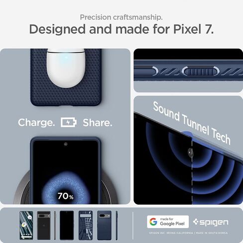 Spigen Liquid Air Case Compatible with Google Pixel 7, Thermoplastic Polyurethane |Shock-Absorbent| Wireless Charging Compatible - Matte Black in Saudi Arabia