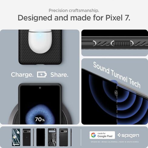 Spigen Liquid Air Case Compatible with Google Pixel 7, Thermoplastic Polyurethane |Shock-Absorbent| Wireless Charging Compatible - Matte Black in Saudi Arabia