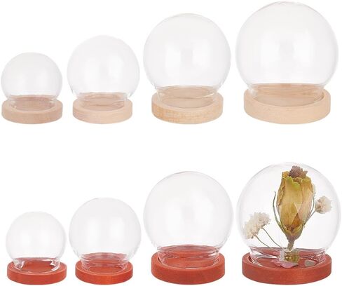 PH PandaHall 8 Sets Glass Display Dome Cloche, 4 Sizes Glass Bell Jar with Base 2 Colors Glass Dome Decorative Jars Display Case for Flower Plants Succulents Storage Home Christmas Party Favor in Saudi Arabia