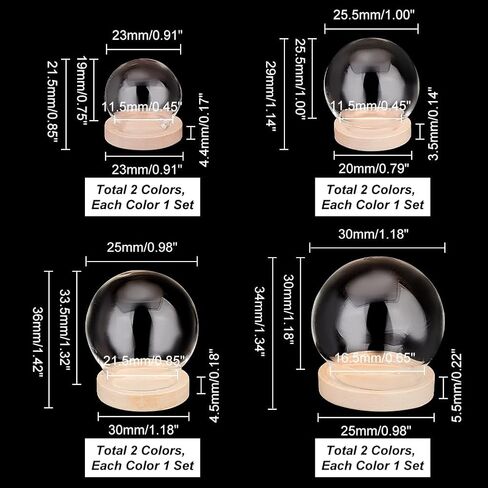 PH PandaHall 8 Sets Glass Display Dome Cloche, 4 Sizes Glass Bell Jar with Base 2 Colors Glass Dome Decorative Jars Display Case for Flower Plants Succulents Storage Home Christmas Party Favor in Saudi Arabia