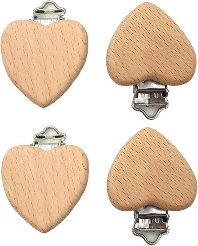 10pcs Natural Wood Suspender Pacifier Clips Cute Beech Wooden Animal Heart Shape Clips Charm DIY Beading Pacifier Chain Accessory in Saudi Arabia