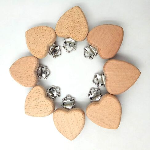 10pcs Natural Wood Suspender Pacifier Clips Cute Beech Wooden Animal Heart Shape Clips Charm DIY Beading Pacifier Chain Accessory in Saudi Arabia