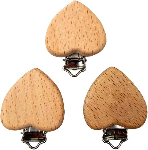 10pcs Natural Wood Suspender Pacifier Clips Cute Beech Wooden Animal Heart Shape Clips Charm DIY Beading Pacifier Chain Accessory in Saudi Arabia