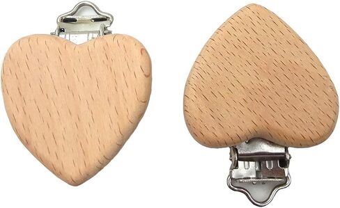10pcs Natural Wood Suspender Pacifier Clips Cute Beech Wooden Animal Heart Shape Clips Charm DIY Beading Pacifier Chain Accessory in Saudi Arabia