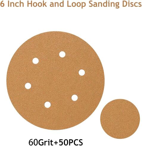 6 Inch Sanding Discs Hook and Loop 600 Grit, 6 Hole Sand Paper Disc for Random Orbital Sander, Gold Random Orbital Sandpaper Pads (50-Pack) in Saudi Arabia