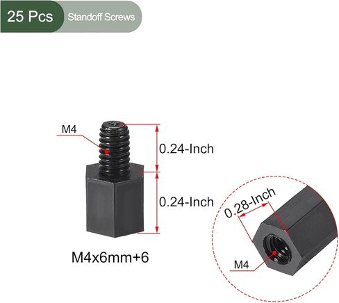 25 قطعة من براغي M4 من YOKIVE، مواجهات PCB سداسية من النايلون مع تأثير عزل عالٍ، تحافظ على ثبات الارتفاع، رائعة للوحة الأم (أسود، 6 مم + 6 مم) in Saudi Arabia