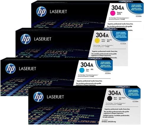 Original Hewlett-Packard 304A Toner Cartridges (CC530A, CC531A, CC532A, CC533A ) 4 Pack Color Black, Cyan, Yellow, Magenta Works with hp Laserjet Pro 400 M451, 400 MFP M475, 400 Color MPF M475 in Saudi Arabia