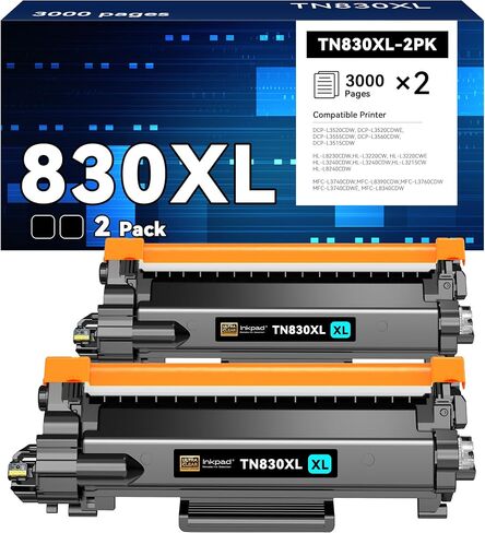 (with CHIP) TN830 TN830XL 830XL Toner Cartridges Replacement for Brother TN830XL,Print up to 3,000 Pages per Toner- Compatible with HL-L2400D HL-L2405W HL-L2460DW HL-L2460DWXL(2 Pack, Black) in Saudi Arabia