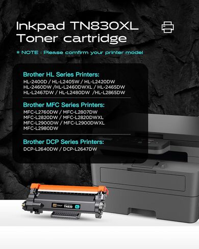 (with CHIP) TN830 TN830XL 830XL Toner Cartridges Replacement for Brother TN830XL,Print up to 3,000 Pages per Toner- Compatible with HL-L2400D HL-L2405W HL-L2460DW HL-L2460DWXL(2 Pack, Black) in Saudi Arabia