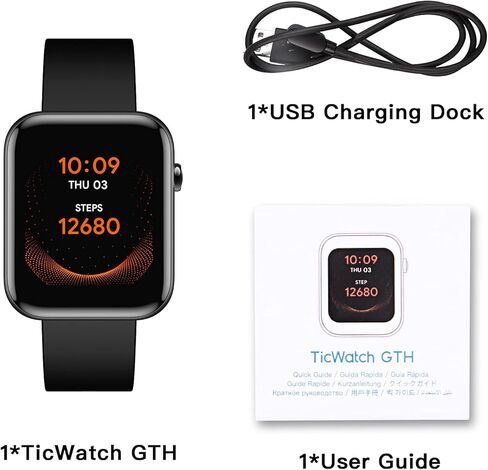 Ticwatch GTH smartwatch 24H Skin Temperature Measurement Blood Oxygen 24H Heart Rate Monitoring Sleep Tracking 5ATM Water Resistant Rating Stress Tracking 10 Days Battery Life Smart Watch in Kuwait