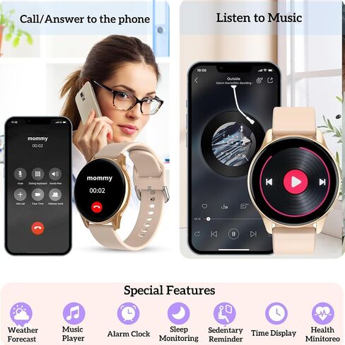 Smart Watch for Women, 1.24 inch Touch Screen Smartwatch DIY Watch Face Waterproof Fitness Tracker with Heart Rate, SpO2 and Sleep Monitor-Call Receive/Dial Watch Compatible with iOS/Android in Saudi Arabia