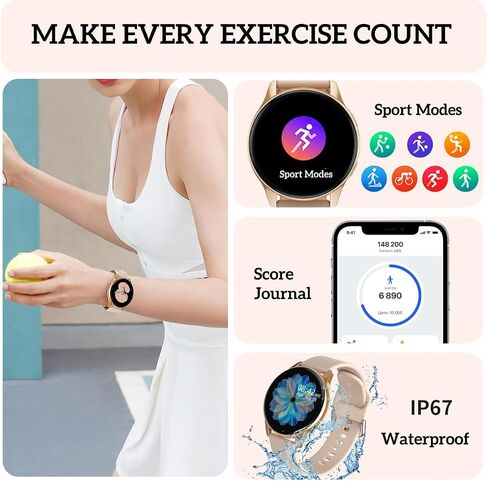 Smart Watch for Women, 1.24 inch Touch Screen Smartwatch DIY Watch Face Waterproof Fitness Tracker with Heart Rate, SpO2 and Sleep Monitor-Call Receive/Dial Watch Compatible with iOS/Android in Saudi Arabia