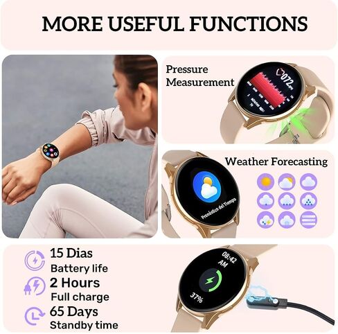 Smart Watch for Women, 1.24 inch Touch Screen Smartwatch DIY Watch Face Waterproof Fitness Tracker with Heart Rate, SpO2 and Sleep Monitor-Call Receive/Dial Watch Compatible with iOS/Android in Saudi Arabia