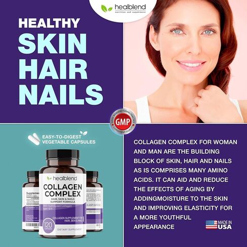 Collagen Complex - Hydrolyzed Collagen Supplement for Women and Men, Anti-Aging and Healthy Joints, Healthy Skin, Hair and Nails (120 Capsules) (3 Pack) in Kuwait