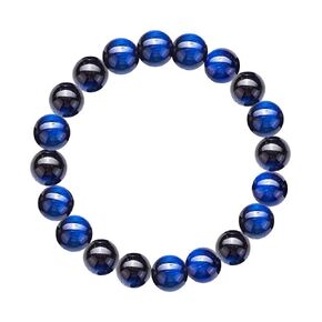 10mm Blue Tigers Eye Beaded Bracelet for Men - Mental Clarity and Focus - High Quality Stretch Navy Blue Natural Gemstone Beads Mens Bracelet Size Medium - Made in USA