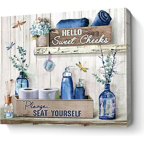 Bathroom Decor Wall Art Dragonfly Blue Sign Rustic Farmhouse Canvas Prints Signs Wood Background Pictures Artwork Framed Bath Laundry Home Decorations8''x10''