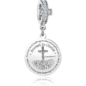 Christian Circle Praying Hand Bible Verse Dangle Charm for Pandora Bracelet
