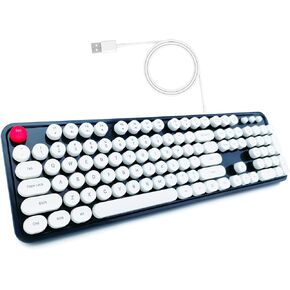 Computer Keyboard Wired, Retro Style Keyboard with Round Keycaps,104 Keys Quiet Light Up Keyboard,for Windows Notebook PC (Pink White)