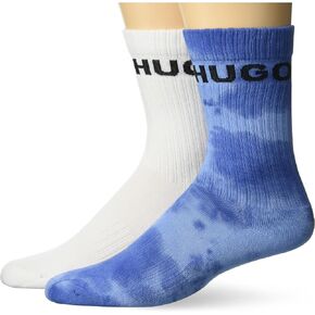 HUGO Men's 2-Pack Smudge Quarter Length Ribbed Socks