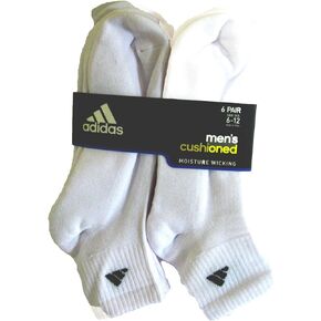 Adidas Men's Cushioned Quarter Socks 6 Pair Shoe Size 6-12 White/Black