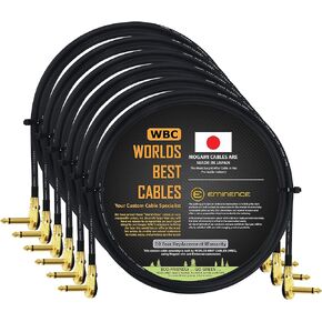 WORLDS BEST CABLES 6 Units - 3 Foot - Pedal, Effects, Patch, Instrument Cable Custom Made Made Using Mogami 2524 Wire and Eminence Gold Plated ¼ inch (6.35mm) R/A Pancake Type Connectors