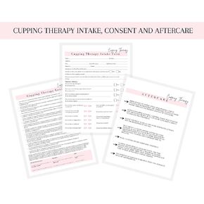 Cupping Therapy Intake, Consent, and Aftercare Form | 75 Pack | 8.5 x 11" A1 Forms | Clients Signature | Client Forms Bundle | White and Pink Design